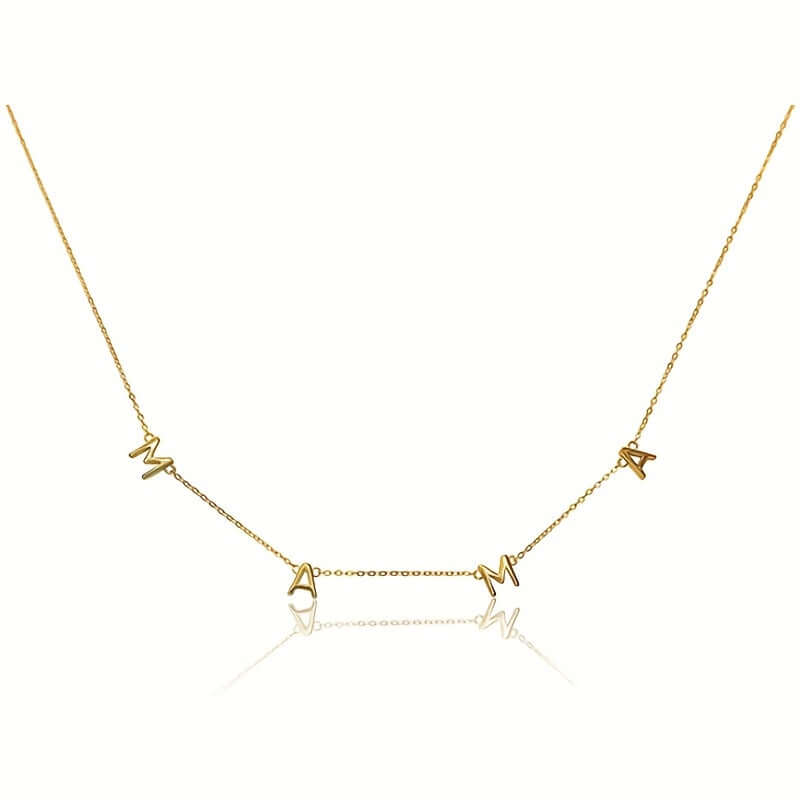 Collar dorado MAMA con letras minimalistas, joyas de alta calidad y materiales 100% originales.