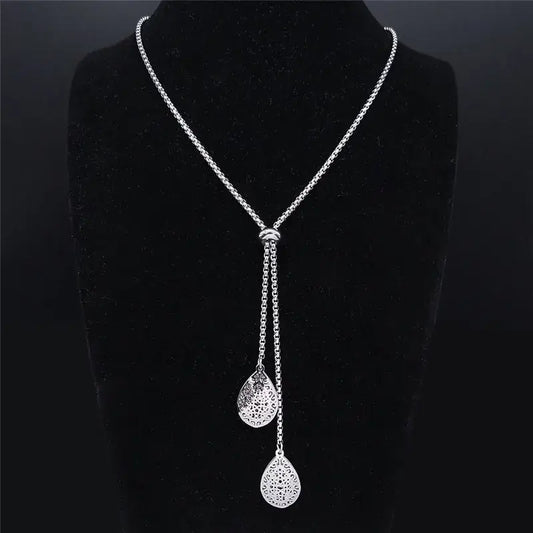 Collar largo plateado con colgantes en forma de gota, joyas de alta calidad, 100% originales, mejor precio.