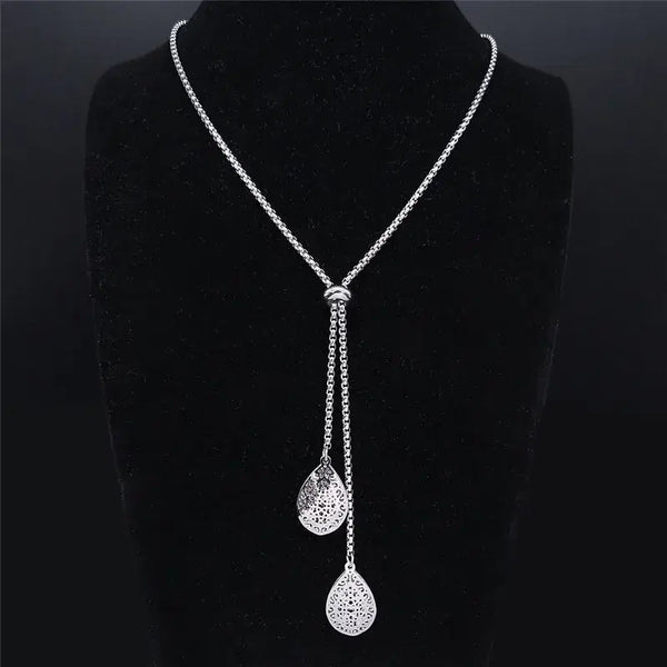 Collar largo plateado con colgantes en forma de gota, joyas de alta calidad, 100% originales, mejor precio.